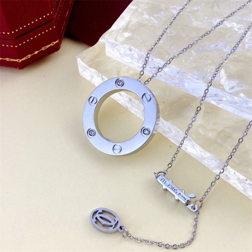 Cartier Classic Circular Ring Necklace Three Diamond Pendant