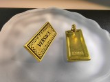Versace Vintage Rectangular Letter Medusa Stud Earrings