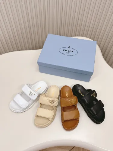Prada Unisex Velcro Thick Soled Beach Sandals Women Rhinestone Casual Fashion Anti Slip Slippers