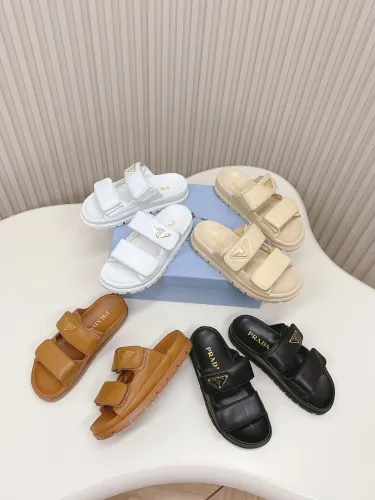 Prada Unisex Velcro Thick Soled Beach Sandals Women Rhinestone Casual Fashion Anti Slip Slippers