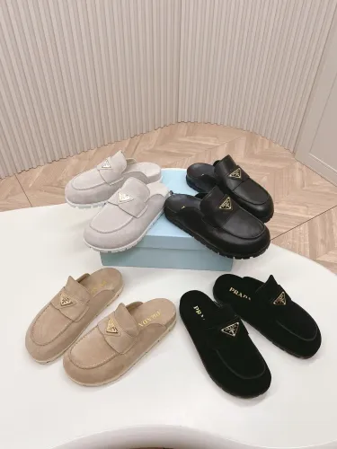 Prada Classic Fashion Sandals Women Triangle Button Bread Half Slippers
