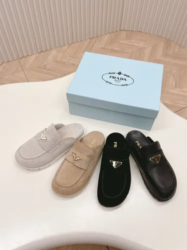 Prada Classic Fashion Sandals Women Triangle Button Bread Half Slippers