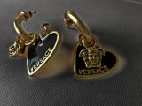 Versace Medusa Embossed Floral Vine Pattern Metal Earrings Gold Plated Brass