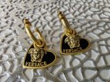 Versace Medusa Embossed Floral Vine Pattern Metal Earrings Gold Plated Brass