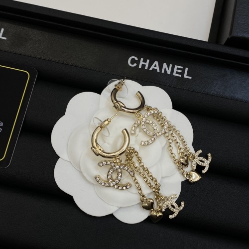 Chanel New Earrings Tassel Metal Rhinestones Love Stud Earrings