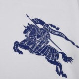 Burberry Blue Warhorse Print T-shirt Unisex Casual Round Neck Short Sleeves