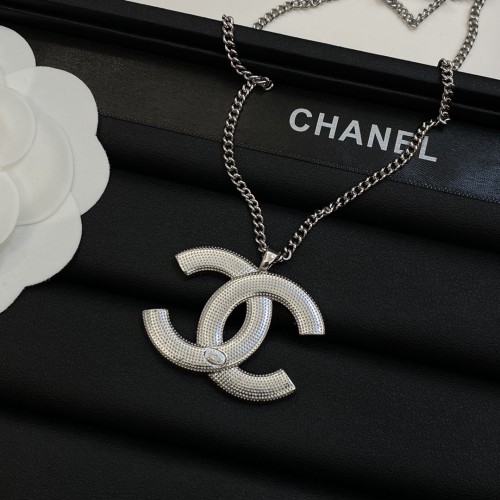 Chanel New Metal Rhinestones Logo Pendants Necklace