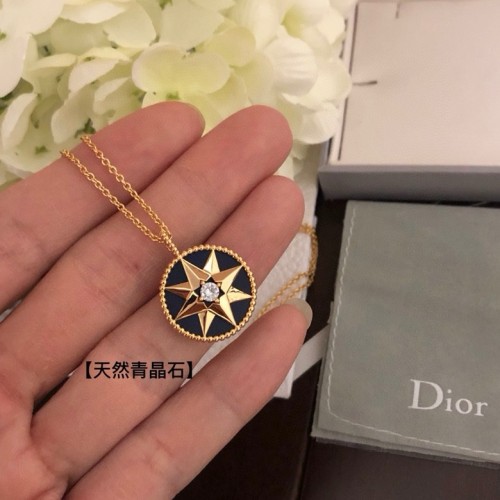 Dior Double-sided Natural Lapis Lazio Sweater Chain New Shiny Plating 18K Necklace