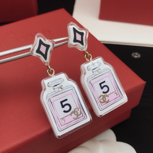 Chanel New Fashion Pink Acrylic Perfume Bottle Star Earrings