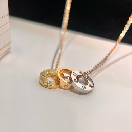 Cartier New Three-ring Double Chain Necklace Gold Plated 18k Pendants