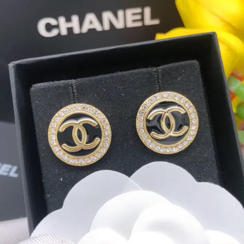 Chanel Elegant Round Black Diamond Stud Earrings Gift