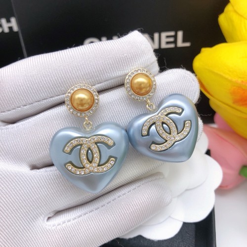 Chanel Blue Pearl Heart-shaped Earrings