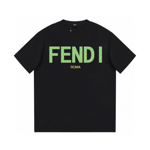 Fendi Green Presbyopia Letter Logo Printed Short sleeved Unisex Casual Cotton T-shirt