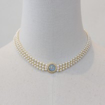 Dior Round Transparent Blue CD Three Layer Bead Handmade Pendants Necklace