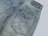 Fendi Unisex Back Pocket Little Devil Embroidered Wash Wide Leg Denim Pants