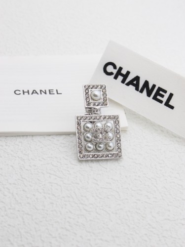 Chanel Silver White Pearl Diamond Perfume Bottle Stud Earrings