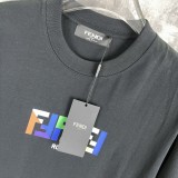 Fendi Fashion Contrast Logo Printed Short Sleeve Unisex Casual Cotton T-shirt
