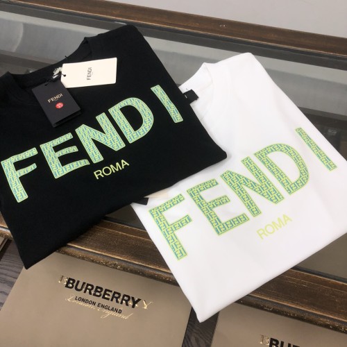Fendi Green Presbyopia Letter Logo Printed Short sleeved Unisex Casual Cotton T-shirt