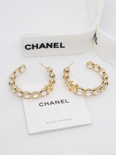 Chanel Fashion Crystal Clear  Pearl Curved Earrings Women Gift
