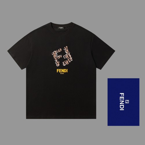 Fendi 3D Patch Positioning Embroidered Short Sleeve Unisex Casual Loose T-shirt
