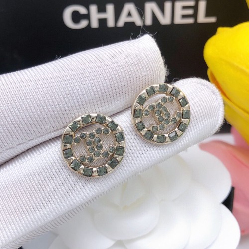 Chanel New Round Green Stud Earrings
