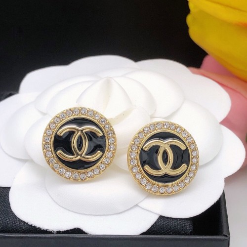 Chanel Elegant Round Black Diamond Stud Earrings Gift