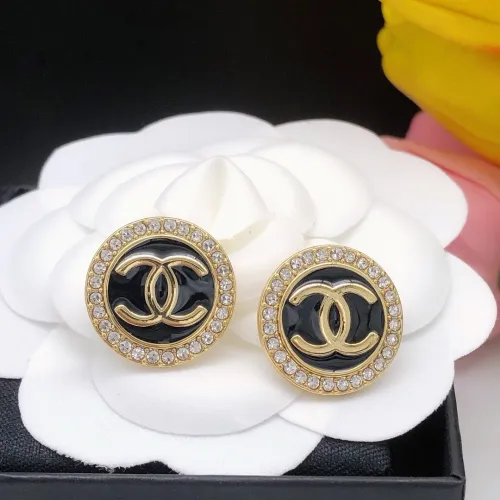 Chanel Elegant Round Black Diamond Stud Earrings Gift
