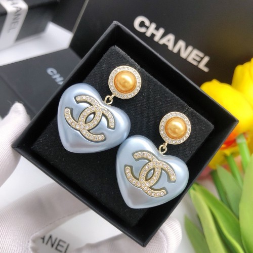 Chanel Blue Pearl Heart-shaped Earrings