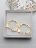 Dior Large Earring Gold Square Edge White Pearl Earring Women