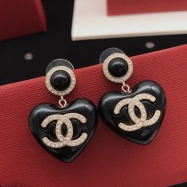 Chanel Black Heart-shaped Stud Earrings
