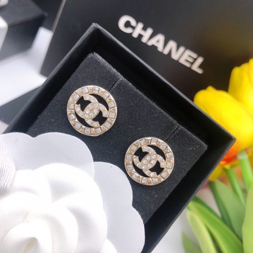Chanel New Round Rhinestone Stud Earrings