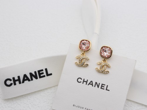 Chanel New Fashion Pink Square Diamond Crystal Earrings Pendant Earrings