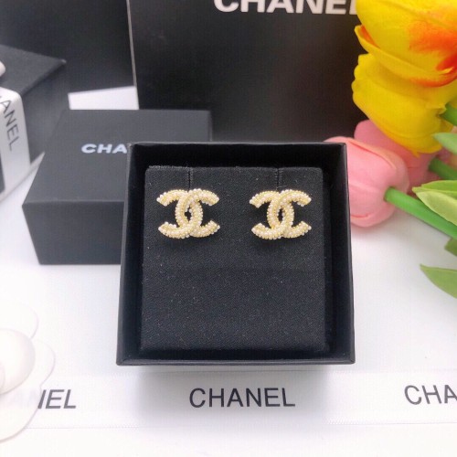 Chanel Pearl Rhinestones Camellia Classic Letter Stud Earrings