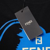 Fendi High Street Monster Print Short Sleeve Unisex Round Neck Cotton T-shirt