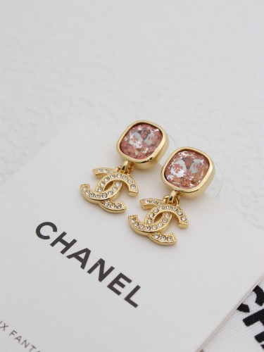 Chanel New Fashion Pink Square Diamond Crystal Earrings Pendant Earrings