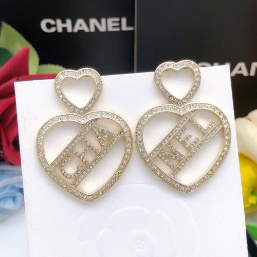 Chanel Rhinestone Heart Shape Hollow Stud Earrings