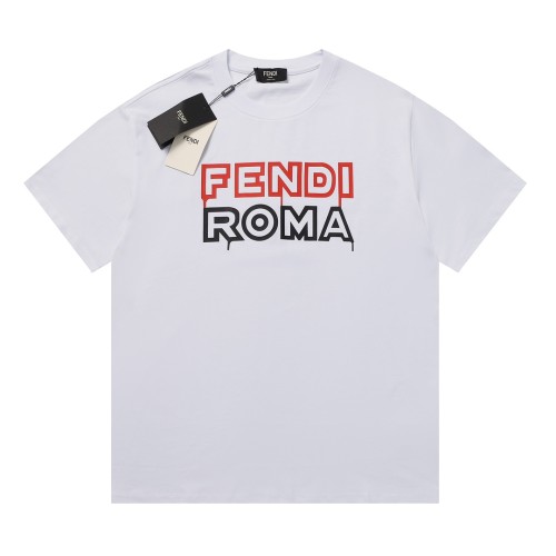 Fendi Classic Logo Printed Short Sleeve Unisex Round Neck Cotton T-shirt