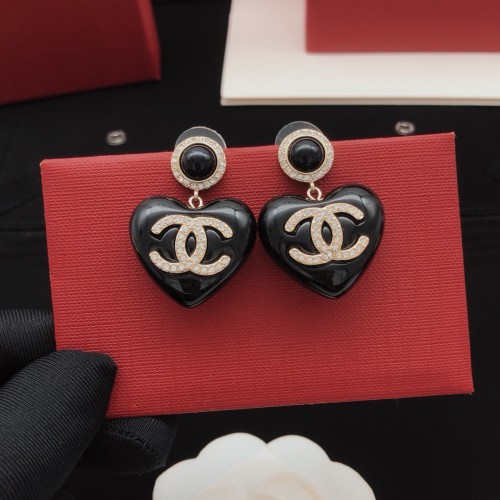 Chanel Black Heart-shaped Stud Earrings