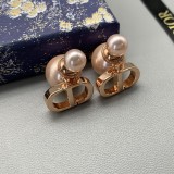 Dior Vintage Pearl Earring Rose Gold Simple Eardrop