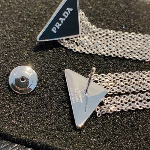 Prada Triangle Black Label Tassel Earrings