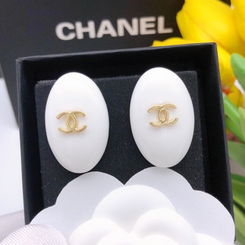Chanel Classic White Acrylic Elegance Earhook Earrings