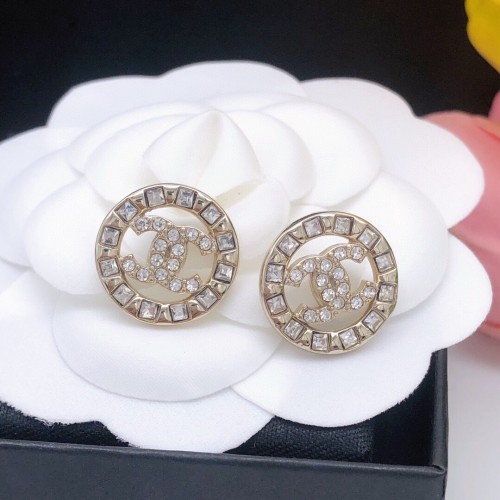Chanel New Round Rhinestone Stud Earrings