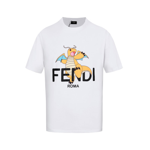 Fendi Dragon Logo Printed Short Sleeve Unisex Casual Cotton T-shirt