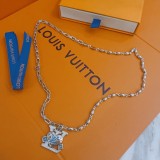 Louis Vuitton Blue Heart Shape Pendants Unisex Fashion Vintage Silver Necklace