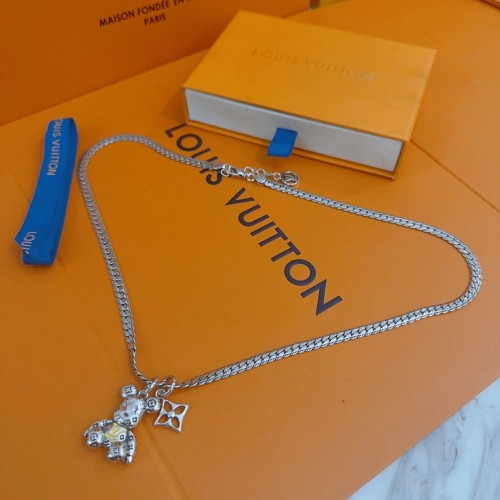 Louis Vuitton Fashion Vontage Bear Pendant Silver Unisex Necklace