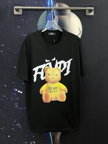 Fendi Bear Logo Printed Short sleeved Couple Cotton Casual T-shirt