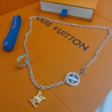Louis Vuitton Letter Circle Rock Punk Thai Silver Pendant Unisex Fashion Vintage Necklace