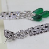 Cartier Tassel Long Round Stud Earrings Green Rhinestone Eardrop