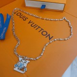 Louis Vuitton Blue Heart Shape Pendants Unisex Fashion Vintage Silver Necklace