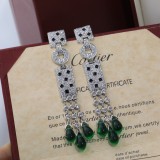 Cartier Tassel Long Round Stud Earrings Green Rhinestone Eardrop